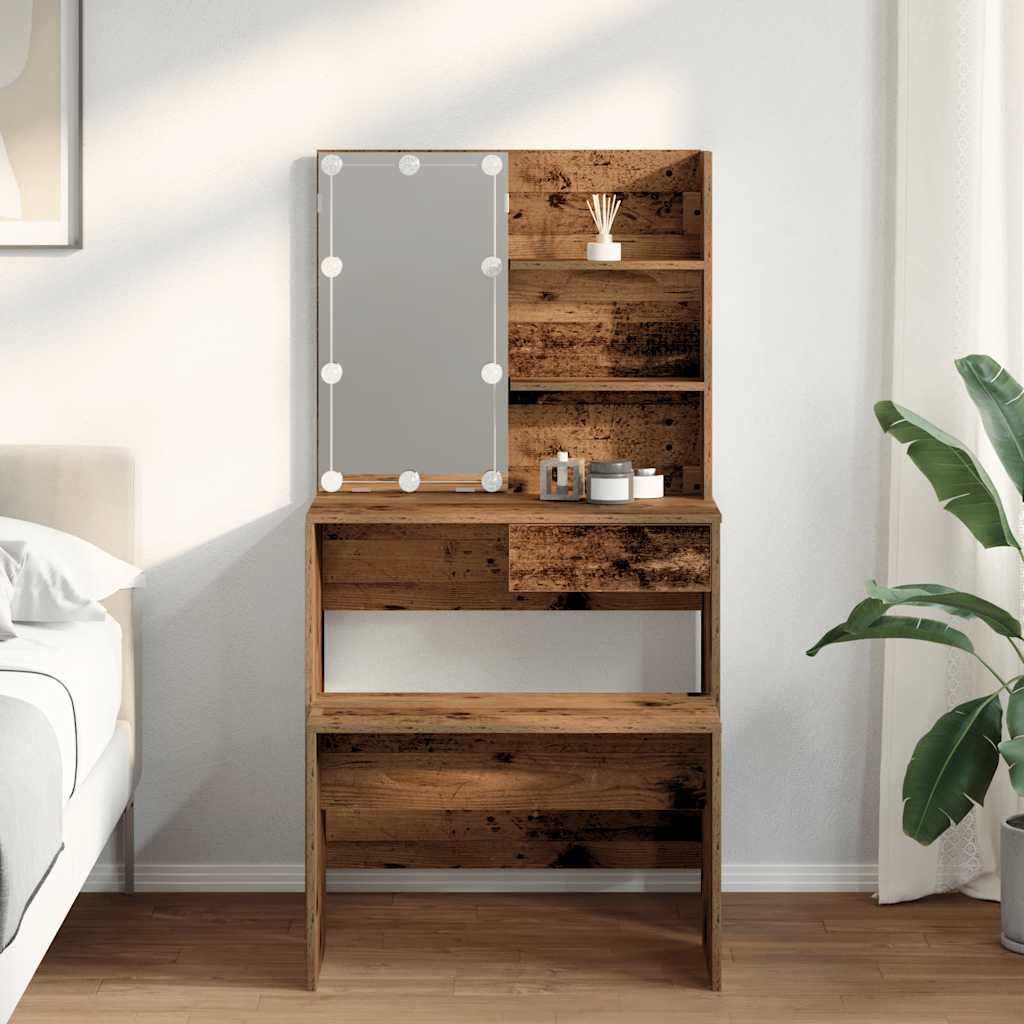 Set Tavolo Da Toeletta Con Led Legno Antico Legno Multistrato
