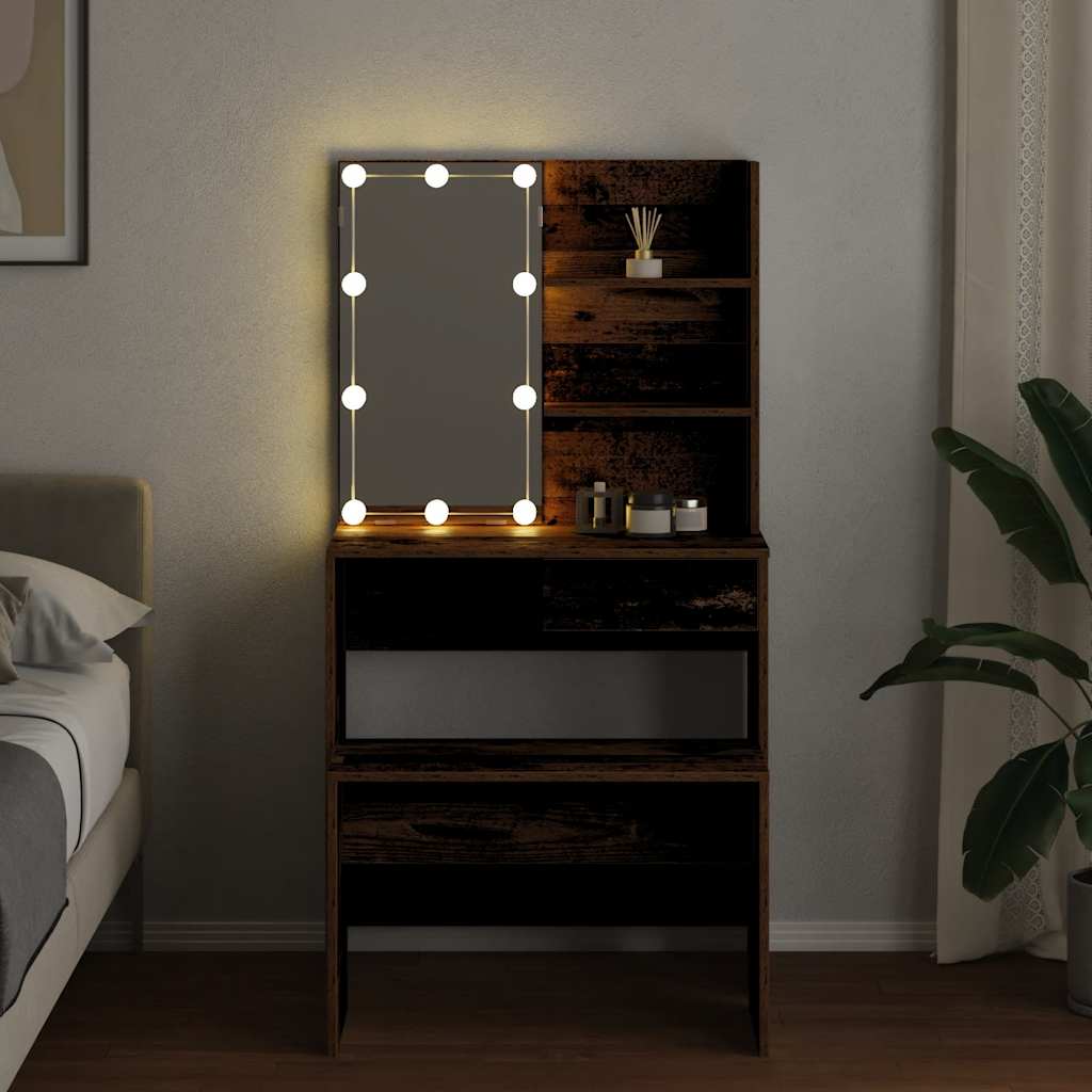 Set Tavolo Da Toeletta Con Led Legno Antico Legno Multistrato