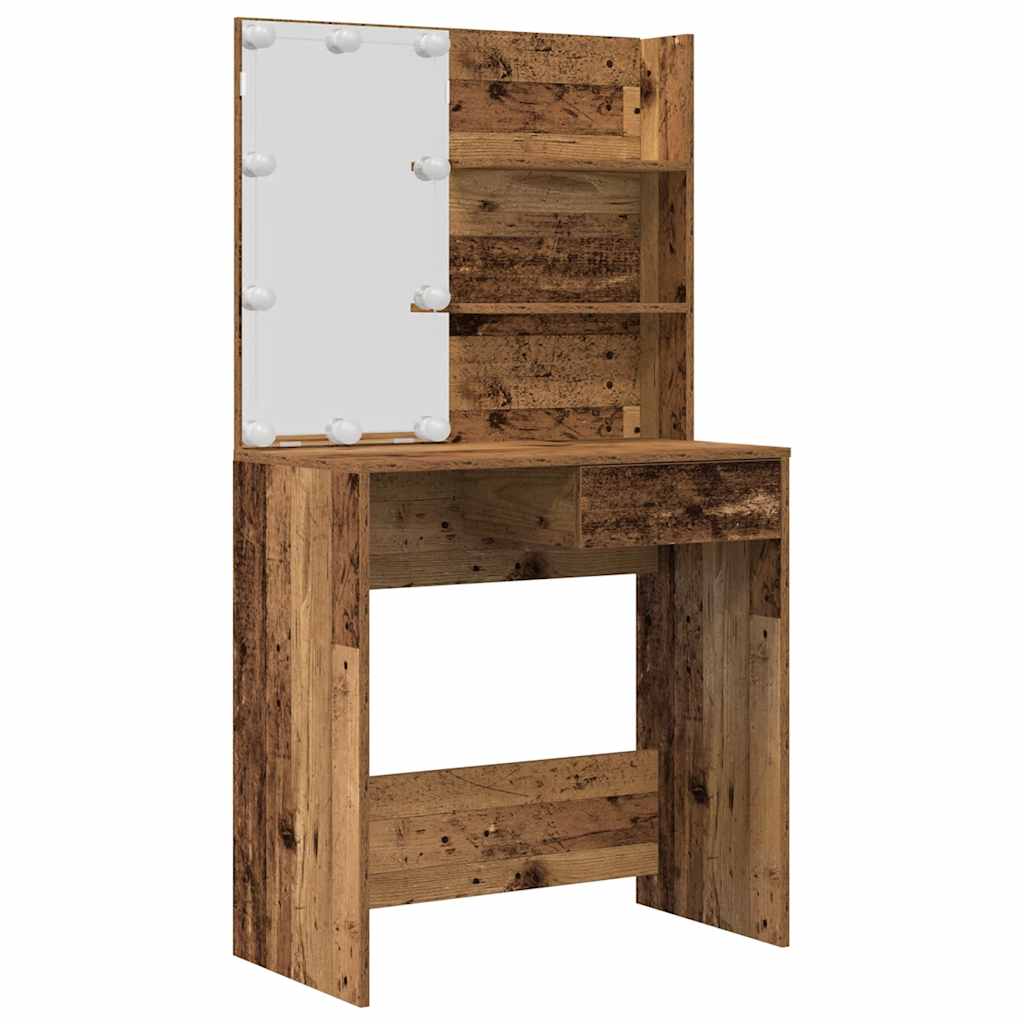 Set Tavolo Da Toeletta Con Led Legno Antico Legno Multistrato
