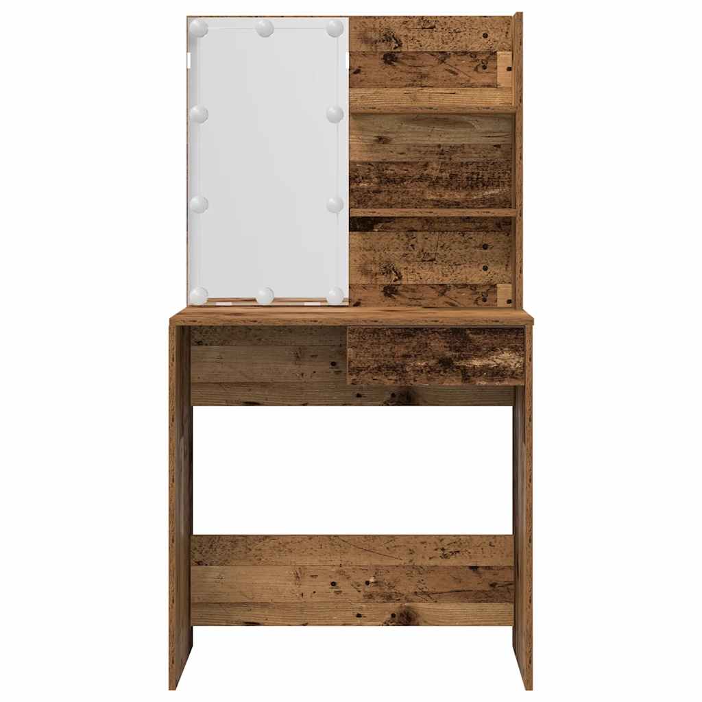 Set Tavolo Da Toeletta Con Led Legno Antico Legno Multistrato