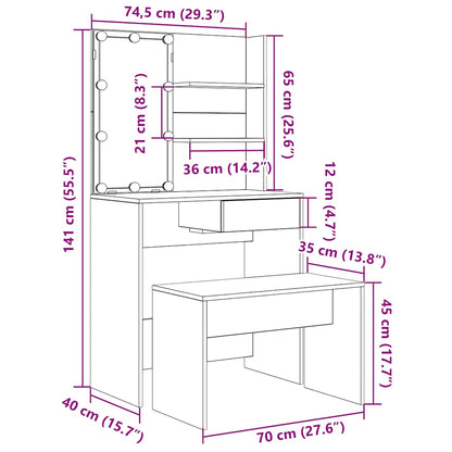 Set Tavolo Da Toeletta Con Led Legno Antico Legno Multistrato