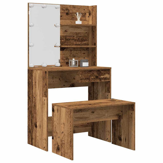Set Tavolo Da Toeletta Con Led Legno Antico Legno Multistrato
