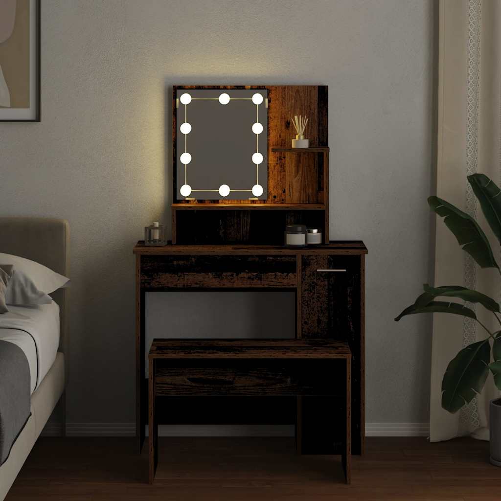 Set Tavolo Da Toeletta Con Led Legno Antico Legno Multistrato