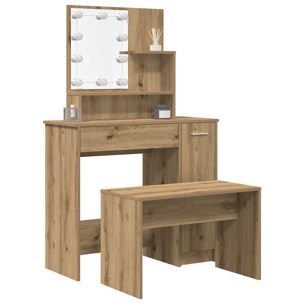 Set Tavolo Da Toeletta Con Led Legno Antico Legno Multistrato