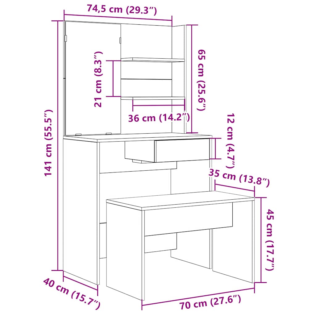 Set Tavolo Da Toeletta In Legno Multistrato