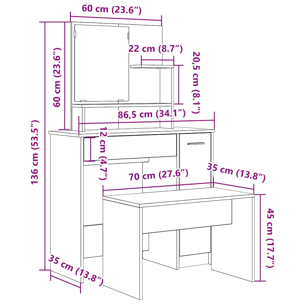 Set Tavolo Da Toeletta In Legno Multistrato
