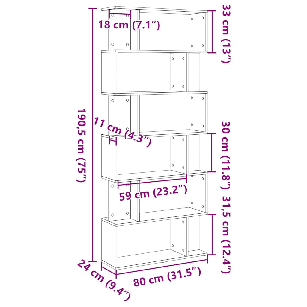 Libreria 80X24X190,5 Cm In Legno Ingegnerizzato