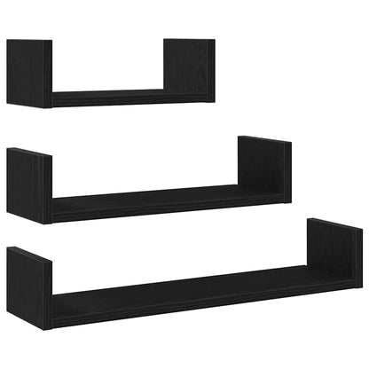 Mensole Parete 3Pz In Legno Multistrato Rovere Nero