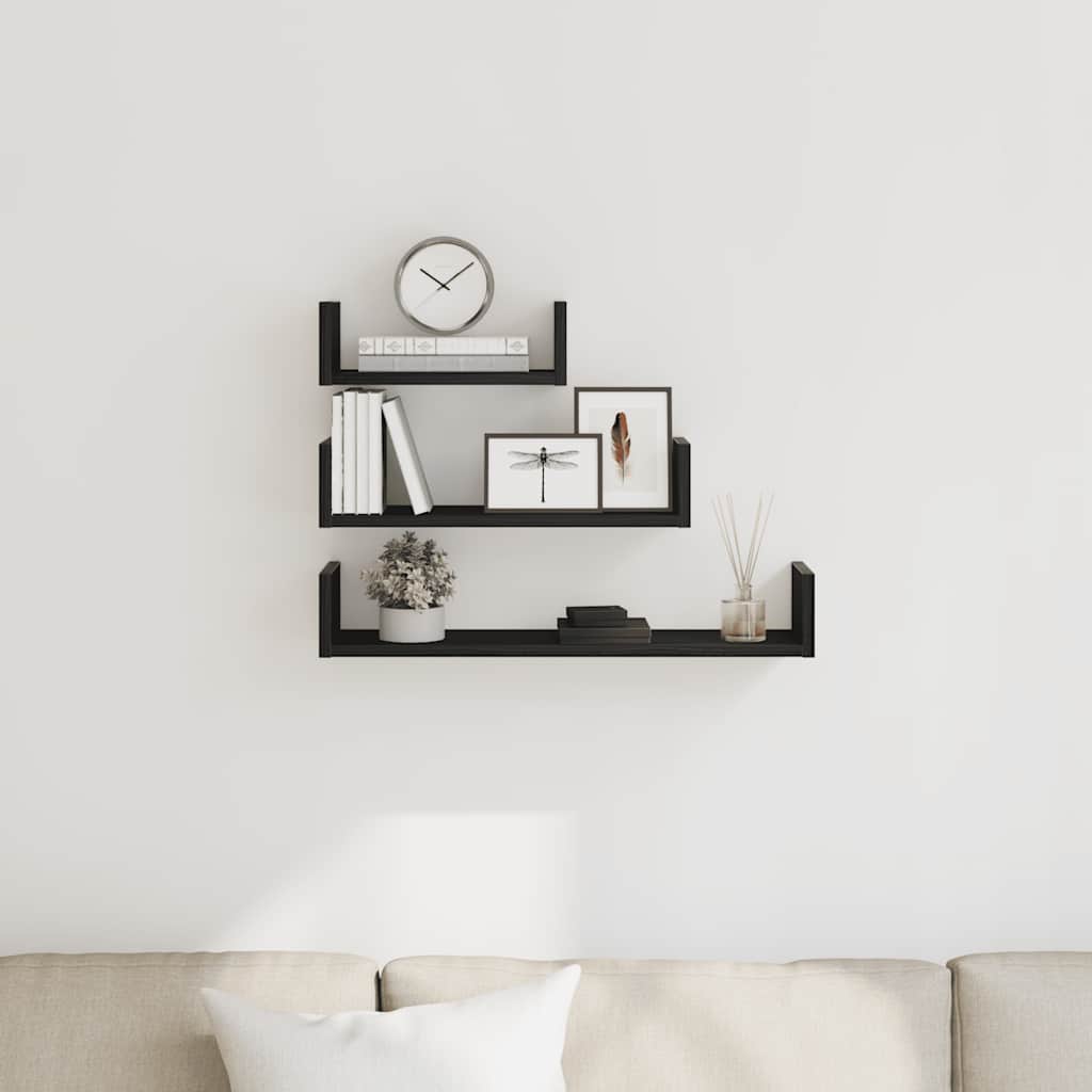 Mensole Parete 3Pz In Legno Multistrato Rovere Nero