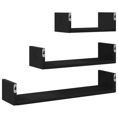 Mensole Parete 3Pz In Legno Multistrato Rovere Nero