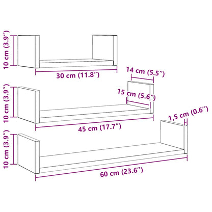 Mensole Parete 3Pz In Legno Multistrato Rovere Nero