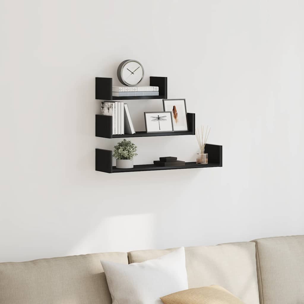 Mensole Parete 3Pz In Legno Multistrato Rovere Nero