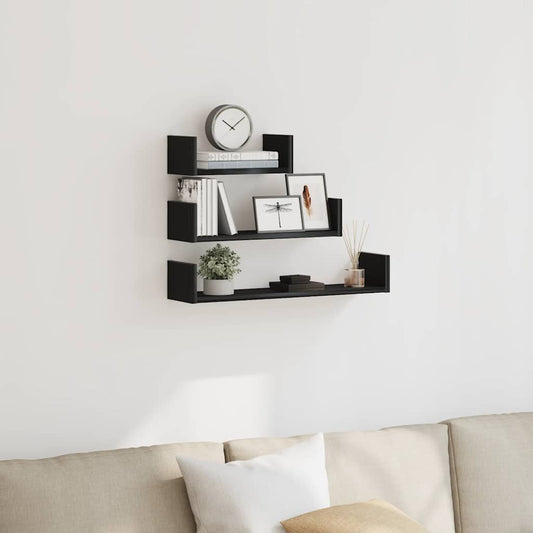 Mensole Parete 3Pz In Legno Multistrato Rovere Nero