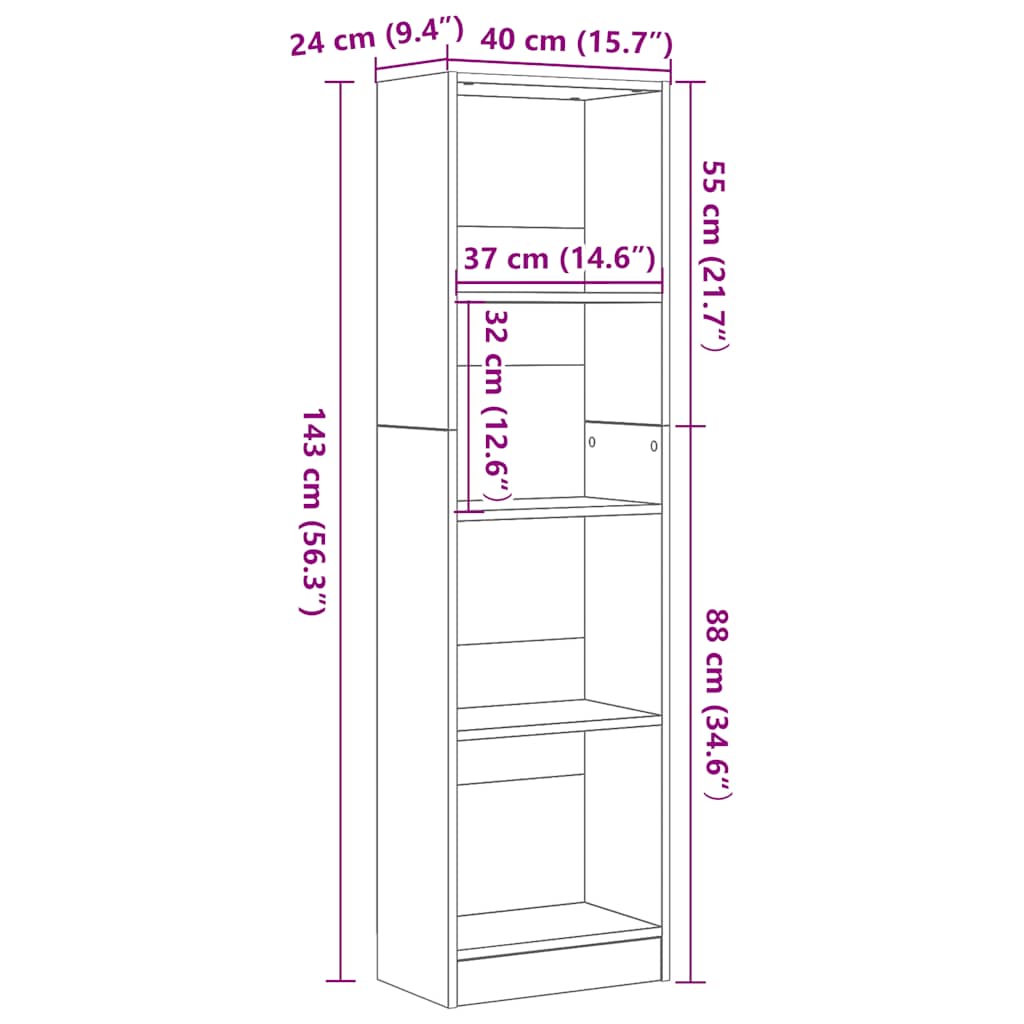 Libreria 40X24X In Legno Multistrato Rovere Nero