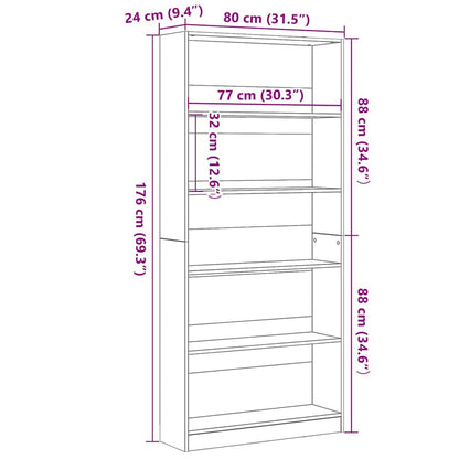 Libreria Rovere Nero 80X24X176 Cm In Legno Multistrato Rovere Nero