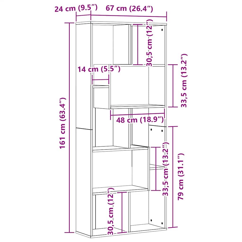 Libreria 67X24X161 Cm In Legno Multistrato