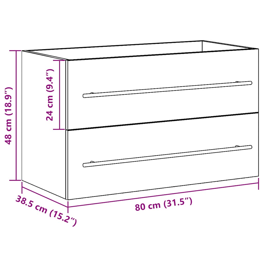 Mobile Lavabo Da Bagno 80X38,5X48 Cm In Truciolato Rovere Nero