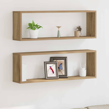 Mensole Parete A Cubo 2 Pz Artigianale 30X15X30 Cm Truciolato Rovere Artigianale