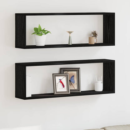 Mensole Parete A Cubo 2 Pz Truciolato Rovere Nero