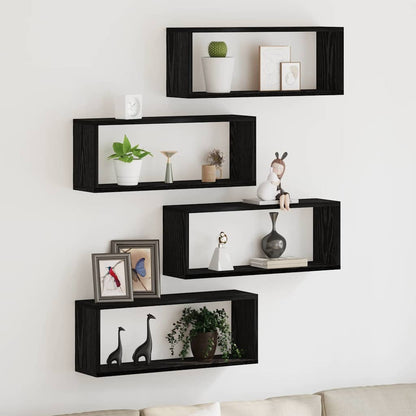 Mensole Parete A Cubo 2 Pz Truciolato Rovere Nero
