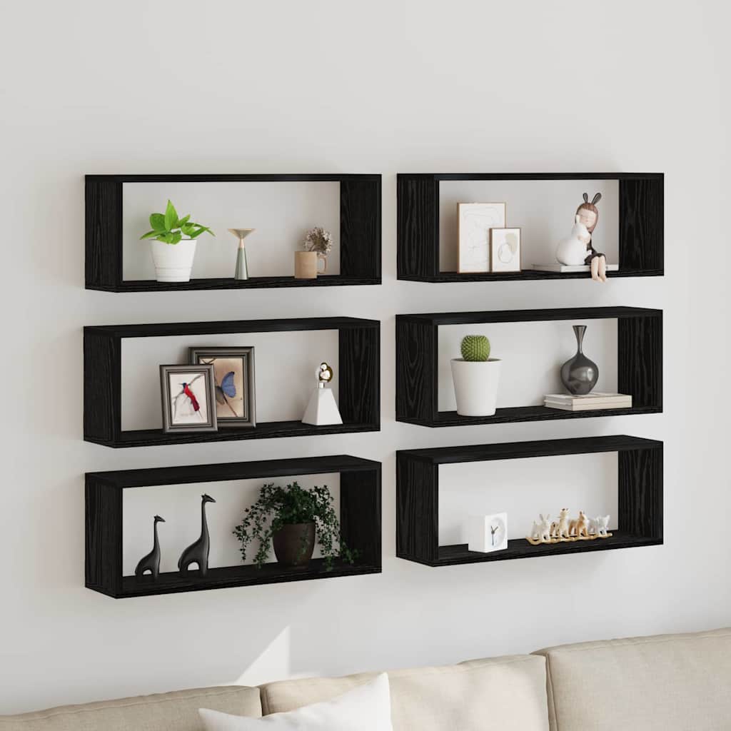 Mensole Parete A Cubo 2 Pz Truciolato Rovere Nero