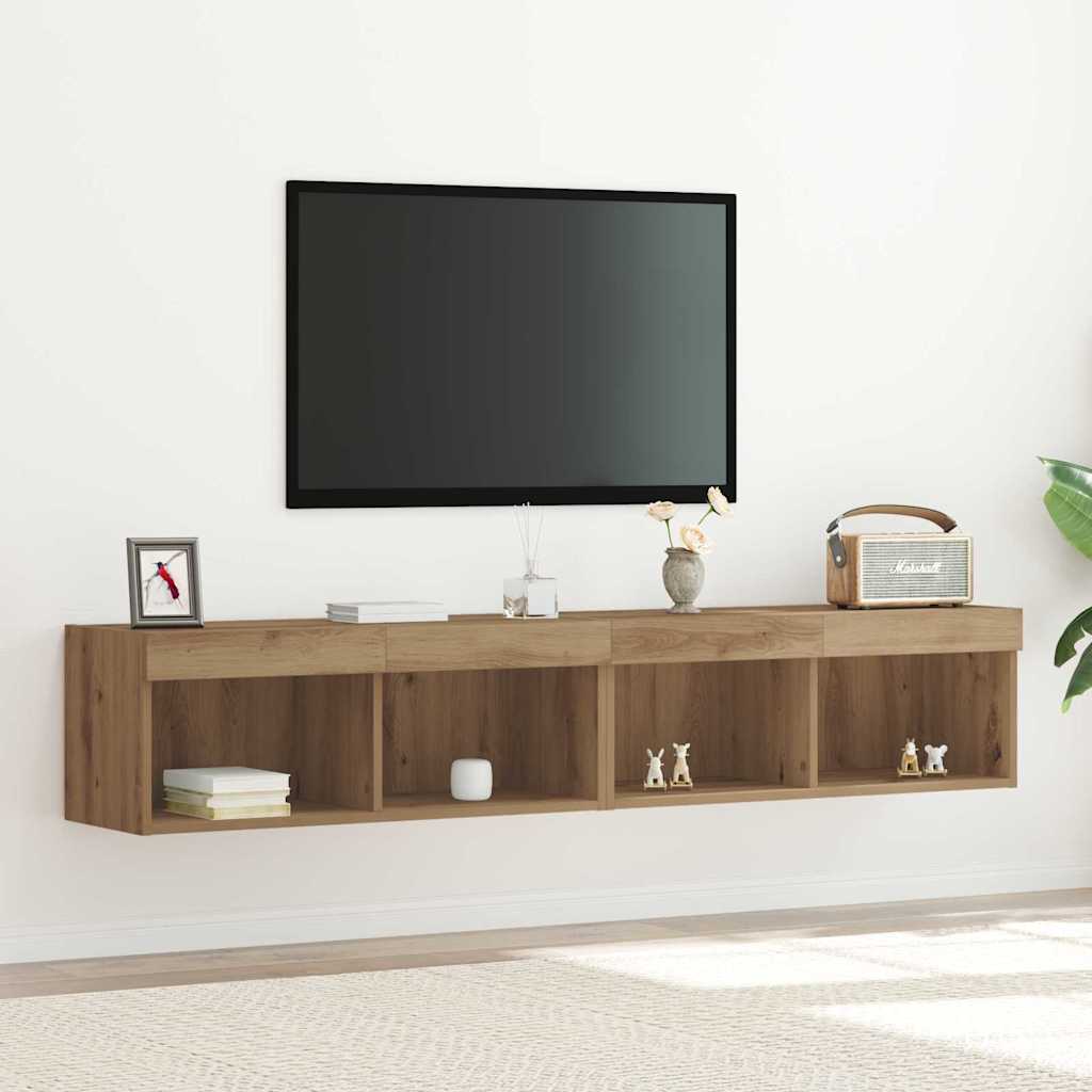 Mobili Porta Tv Con Luci Led 2 Pz Bianchi 80X30X30 Cm