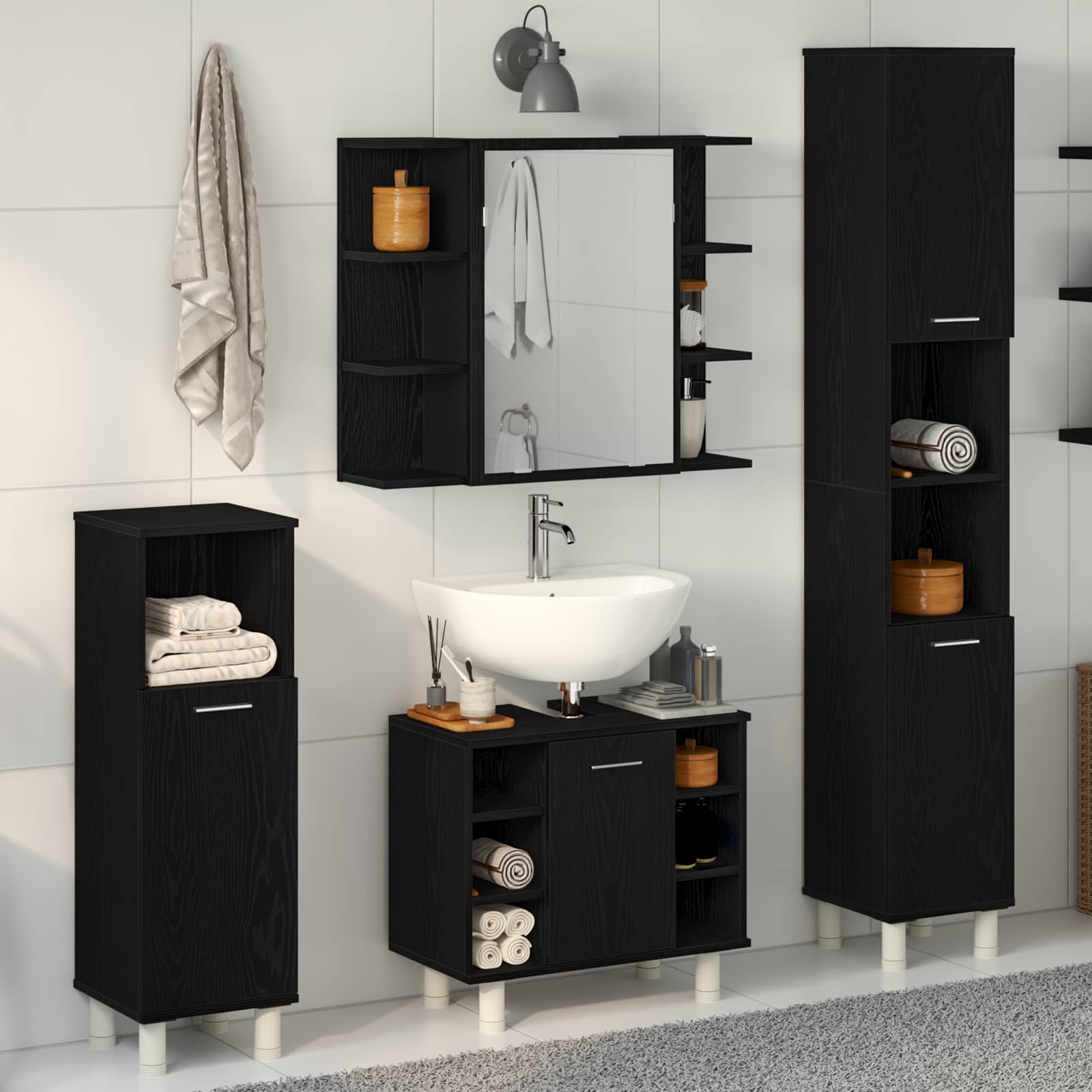 Set Mobili Da Bagno 4 Pz In Legno Multistrato