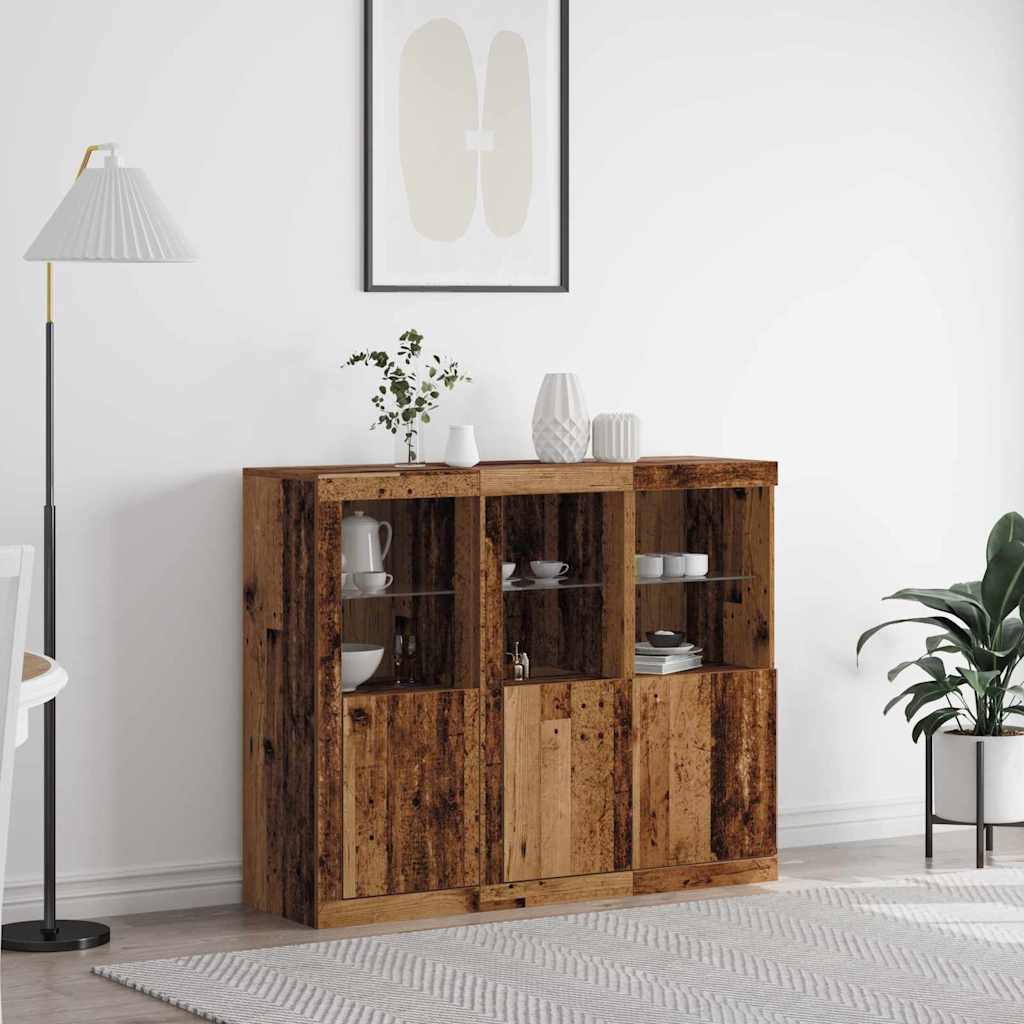 Credenze Con Luci Led 3 Pz Nere In Legno Multistrato