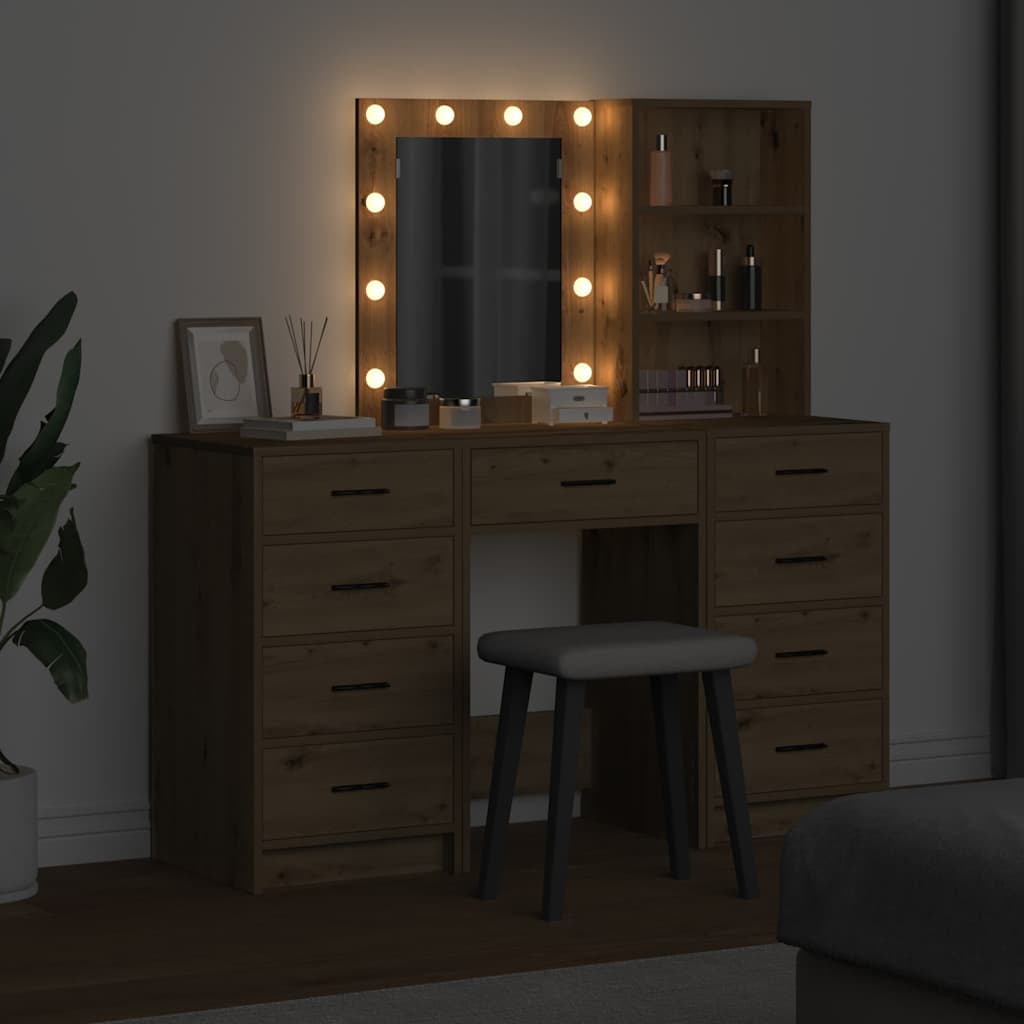 Tavolo Da Trucco Con Cassetto 3 Pcs Marrone Legno Multistrato