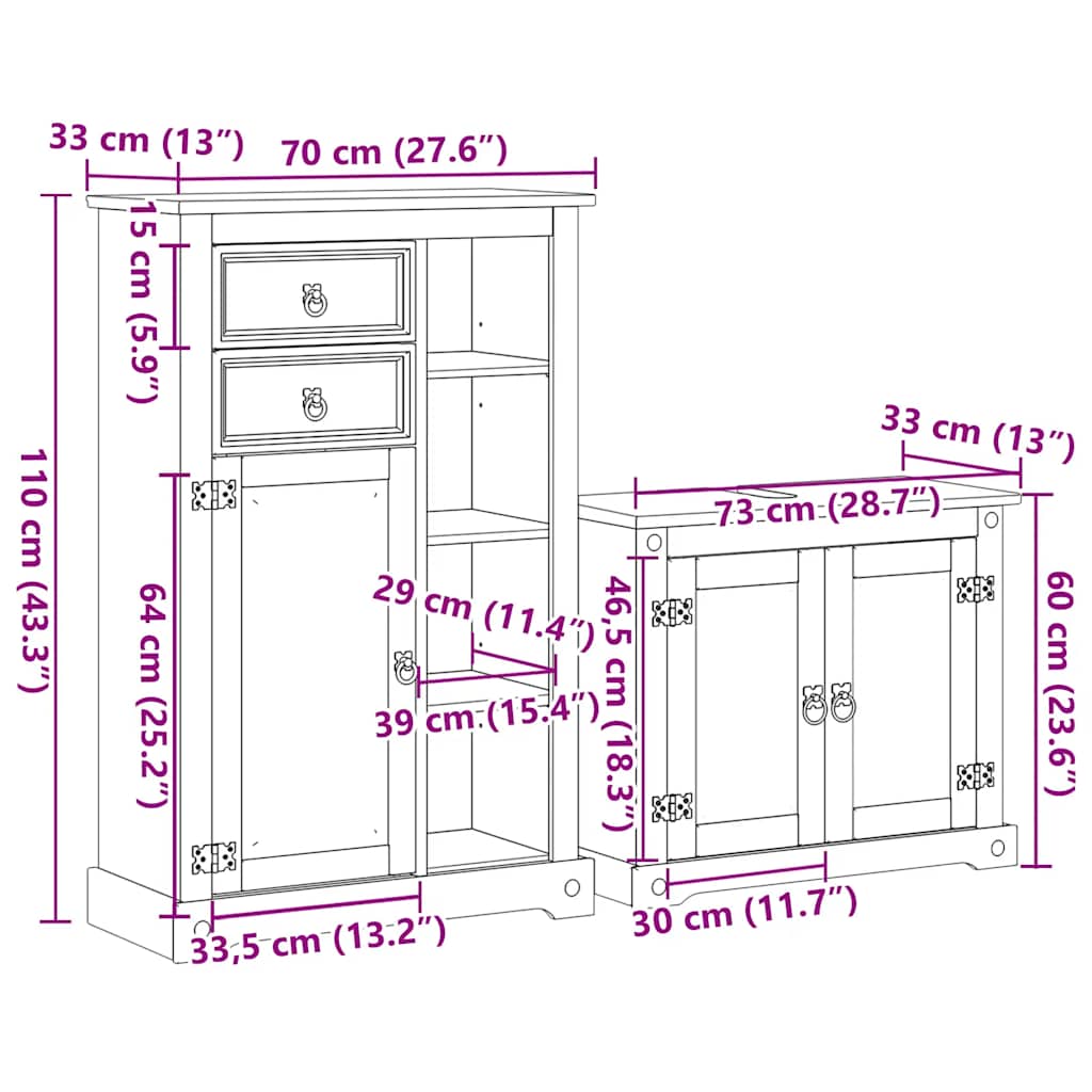 Set Mobili Da Bagno 2 Pz Corona In Legno Massello Di Pino