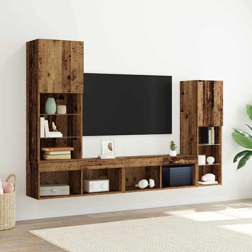 Mobili Tv A Muro Con Led 4Pz Neri In Legno Multistrato