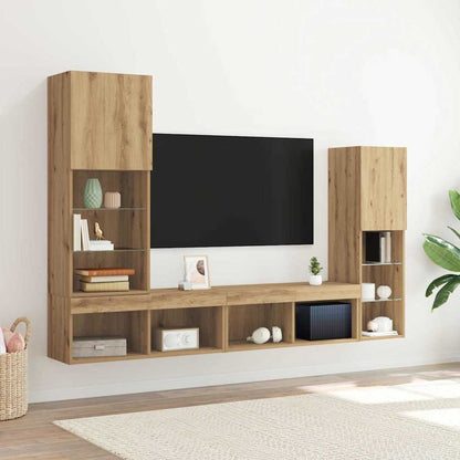 Mobili Tv A Muro Con Led 4Pz Neri In Legno Multistrato