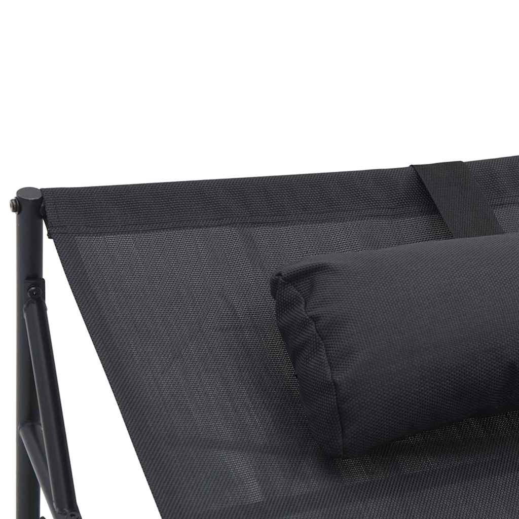 Lettino Da Giardino 2 Pcs Nero Acciaio Verniciato A Polvere