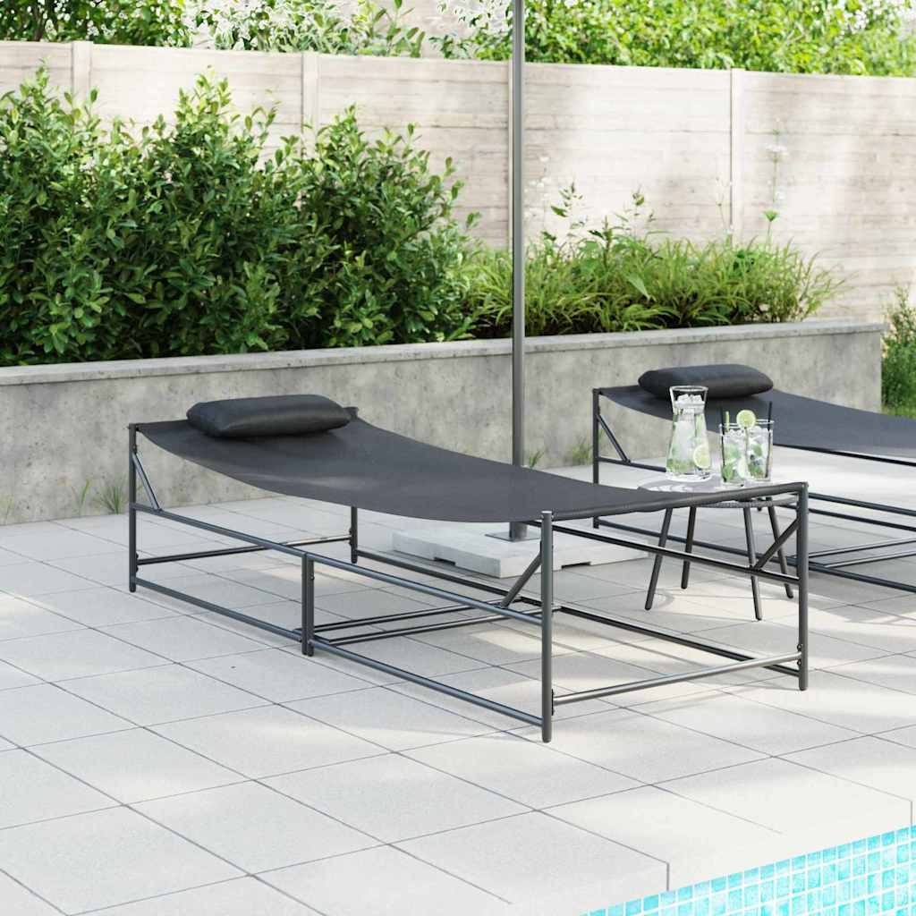 Lettino Da Giardino 2 Pcs Nero Acciaio Verniciato A Polvere