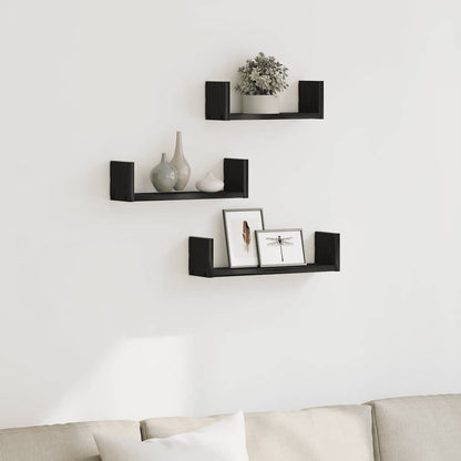 Mensole Parete 3Pz In Legno Multistrato Rovere Nero