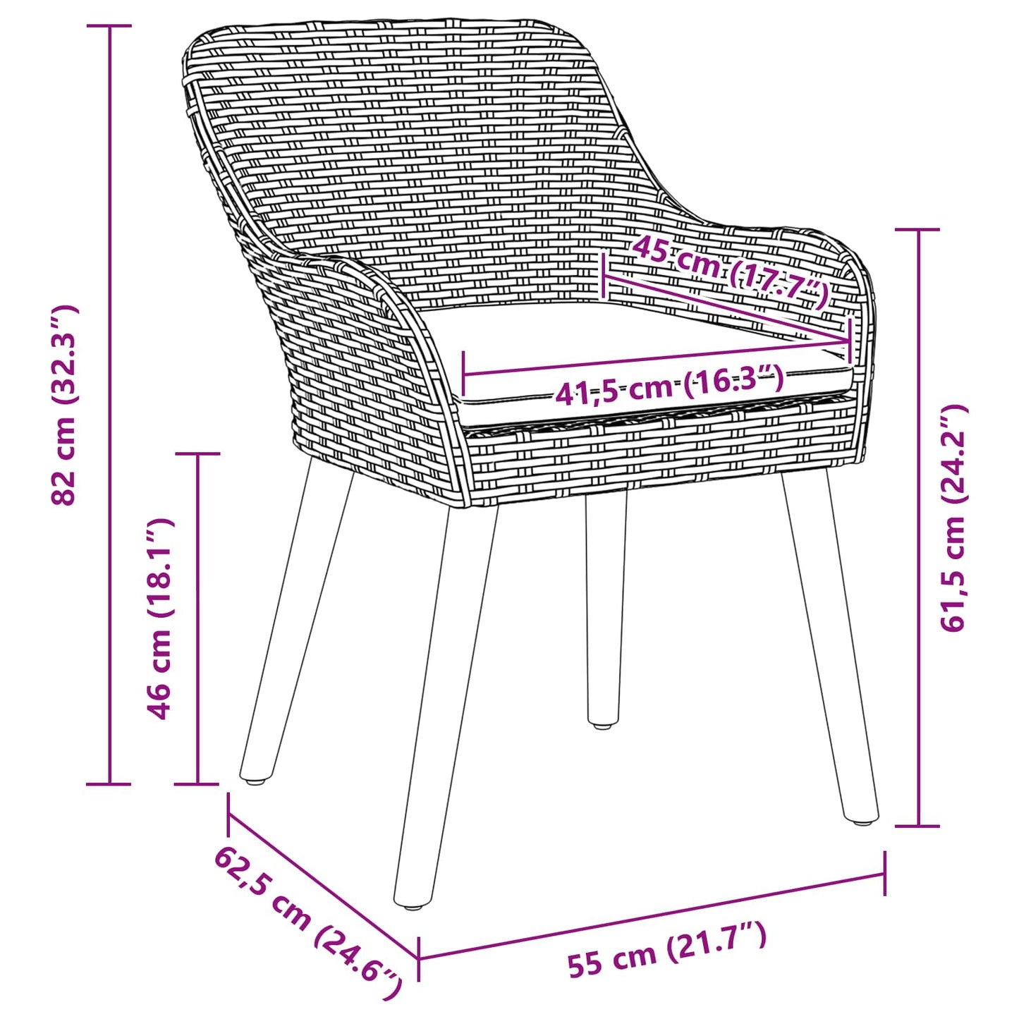 Sedia Da Giardino 2 Pcs 62,5 X 55 X 82 Cm
