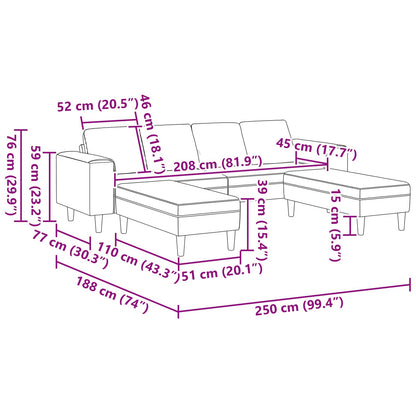 Divano 250 X 188 X 76 Cm Tessuto In Cords