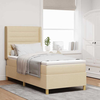 Letto A Molle Materasso E Led Bianco 200X200Cm In Tessuto Crema