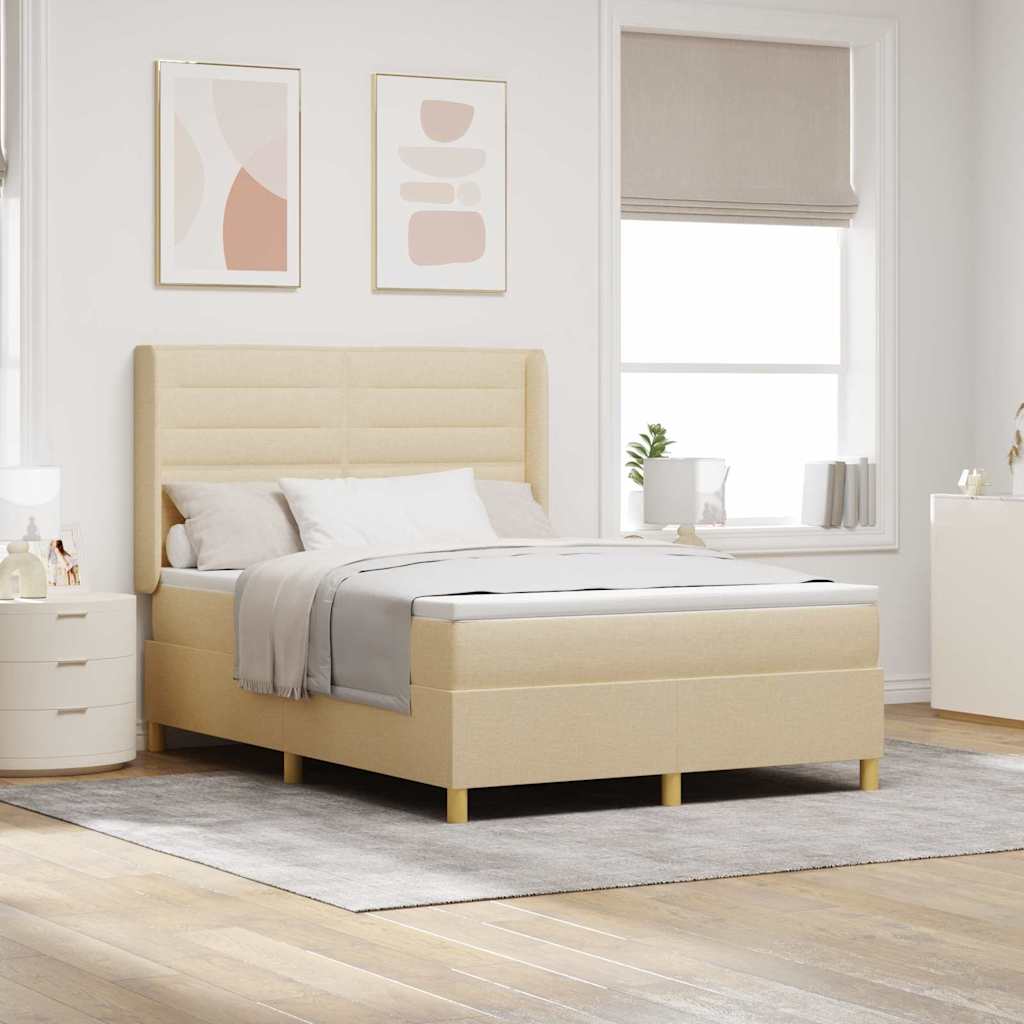 Letto A Molle Materasso E Led Bianco 200X200Cm In Tessuto Crema