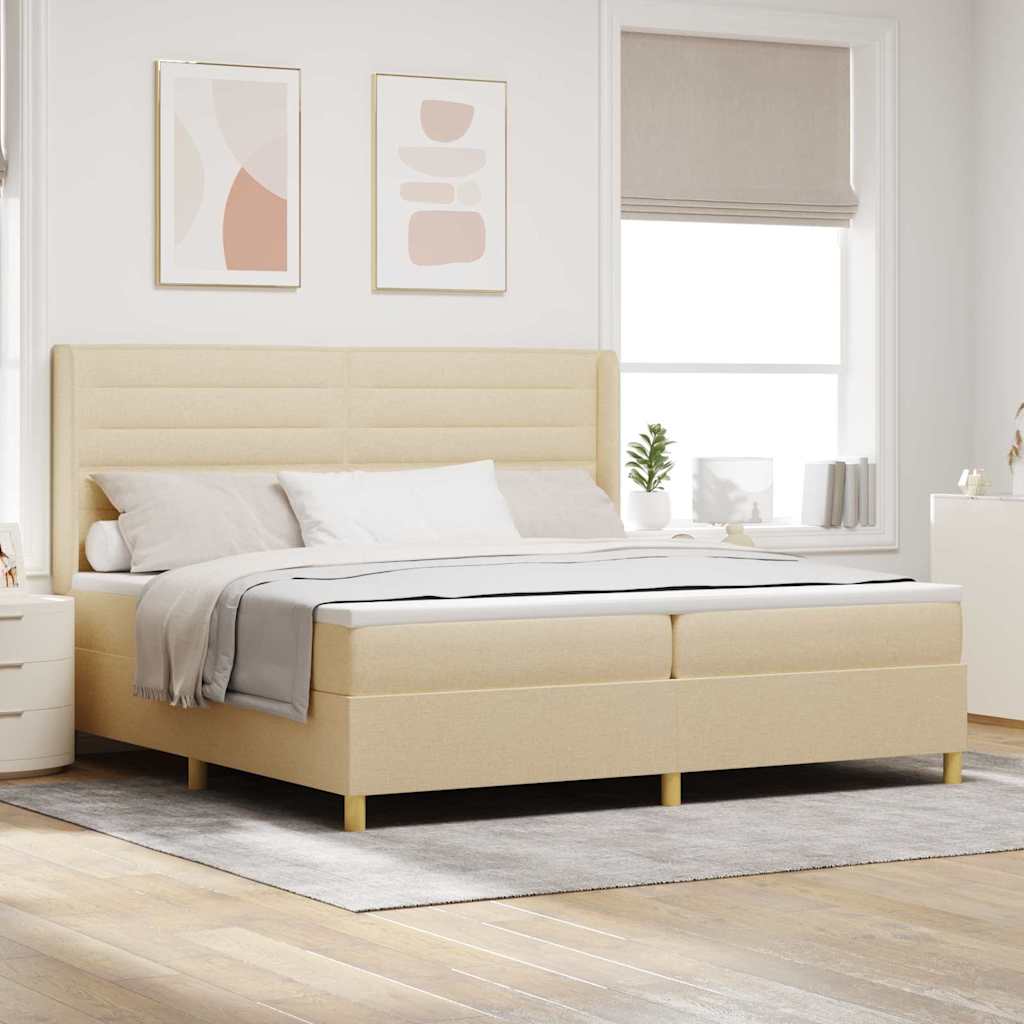 Letto A Molle Materasso E Led Bianco 200X200Cm In Tessuto Crema