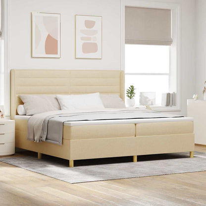 Letto A Molle Materasso E Led Bianco 200X200Cm In Tessuto Crema