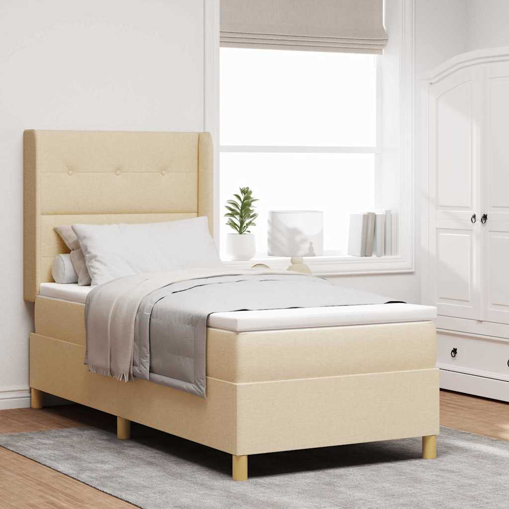Letto A Molle Materasso E Led Bianco 200X200Cm In Tessuto Crema