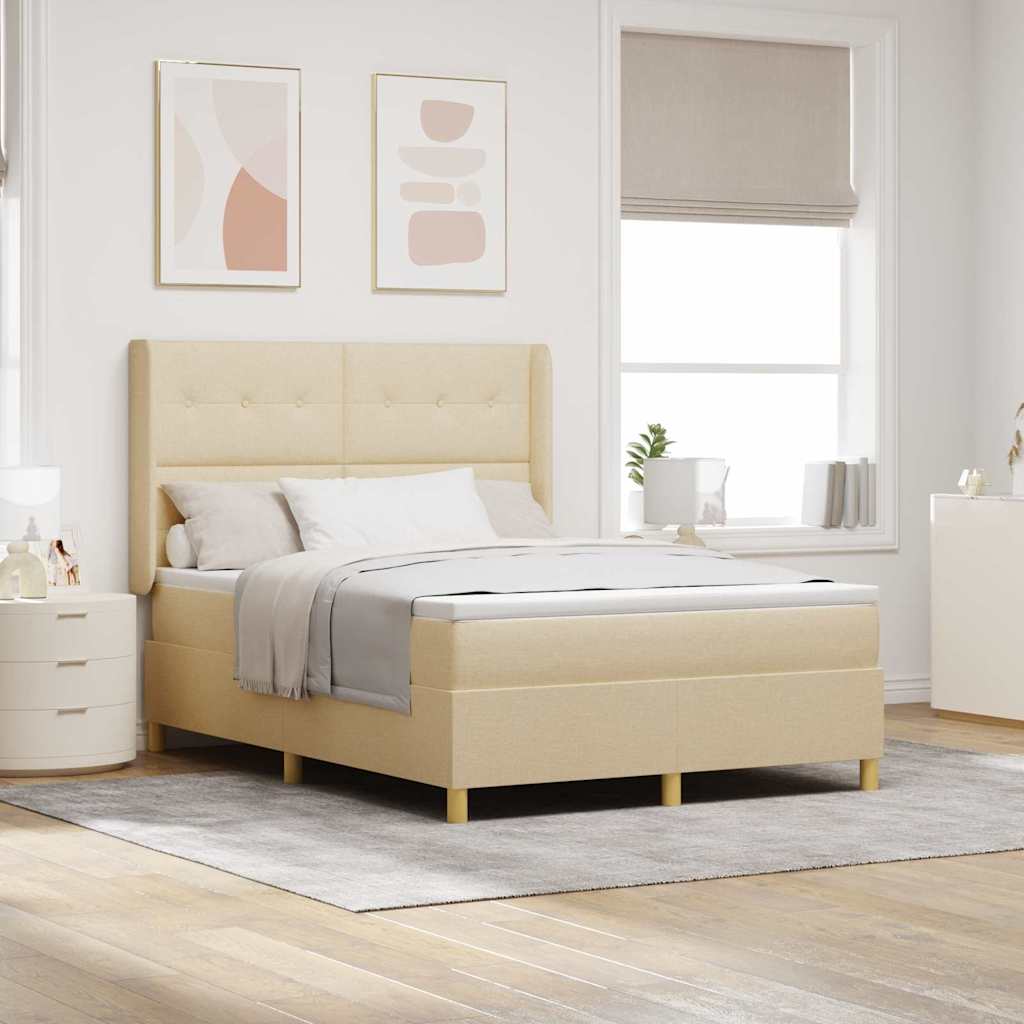 Letto A Molle Materasso E Led Bianco 200X200Cm In Tessuto Crema