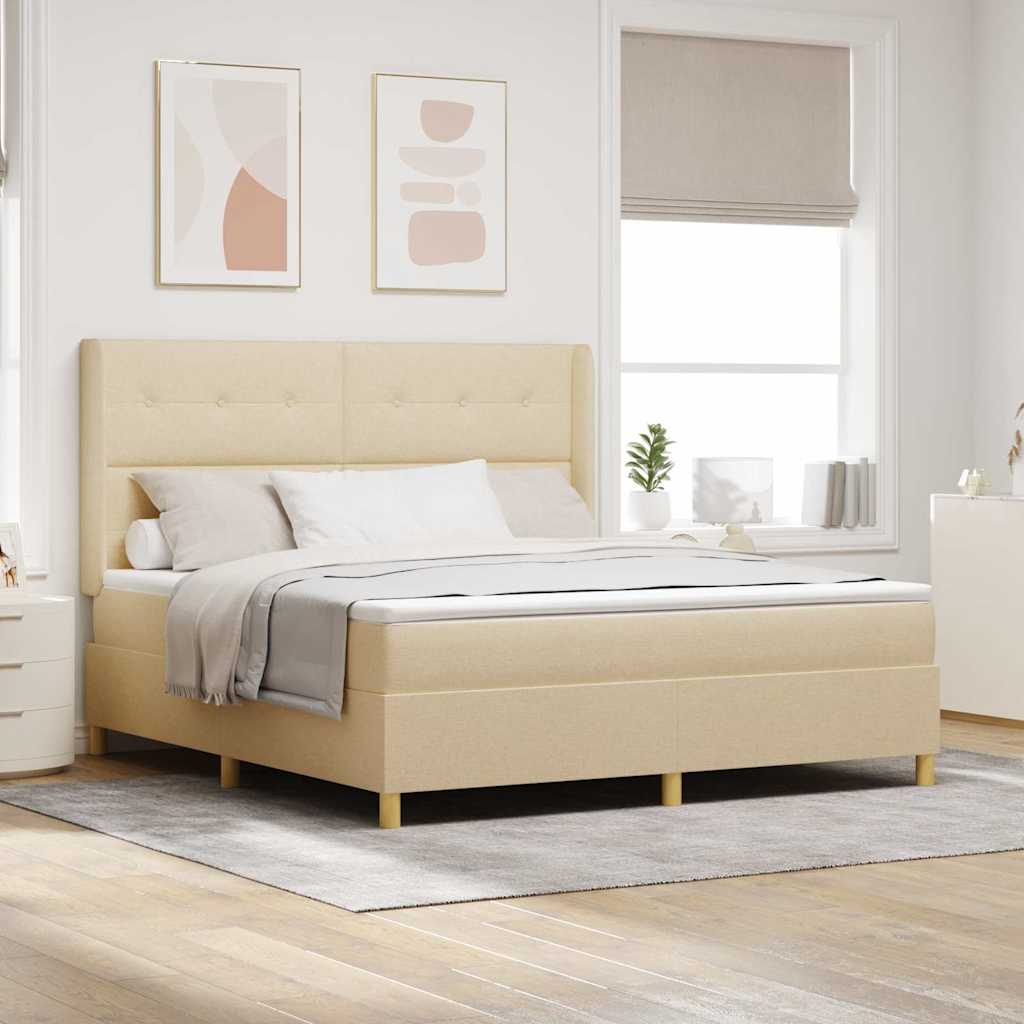Letto A Molle Materasso E Led Bianco 200X200Cm In Tessuto Crema