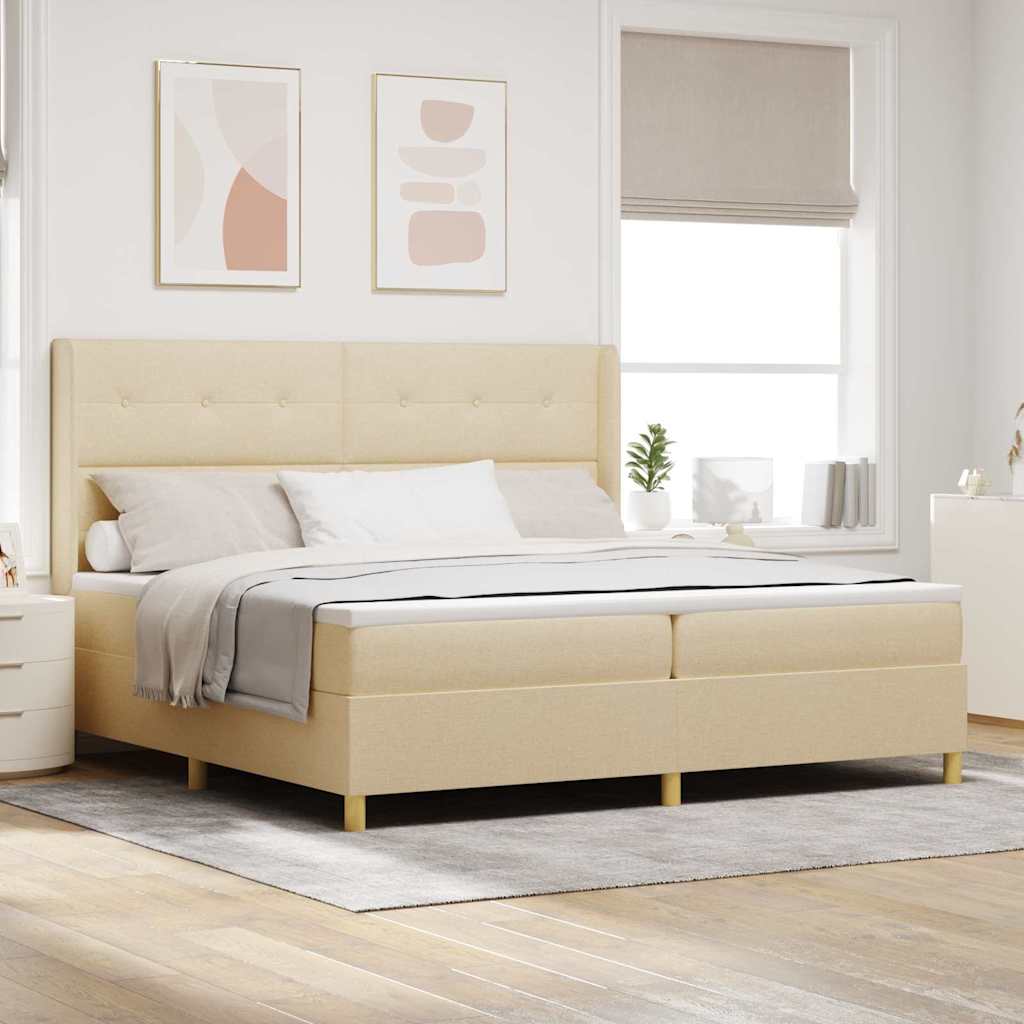 Letto A Molle Materasso E Led Bianco 200X200Cm In Tessuto Crema