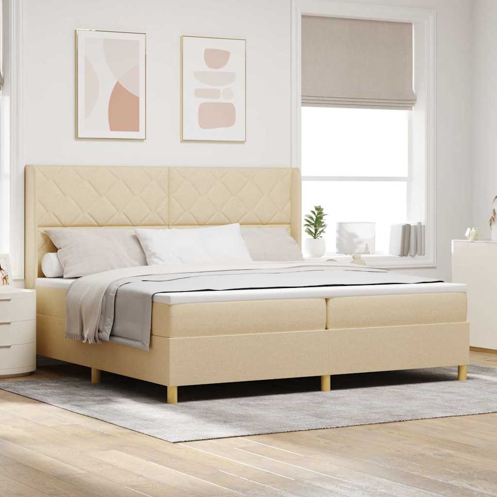 Letto A Molle Materasso E Led Bianco 200X200Cm In Tessuto Crema