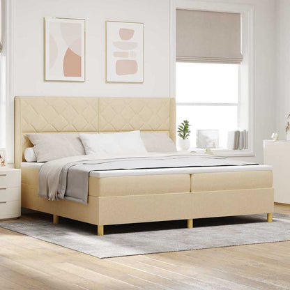 Letto A Molle Materasso E Led Bianco 200X200Cm In Tessuto Crema