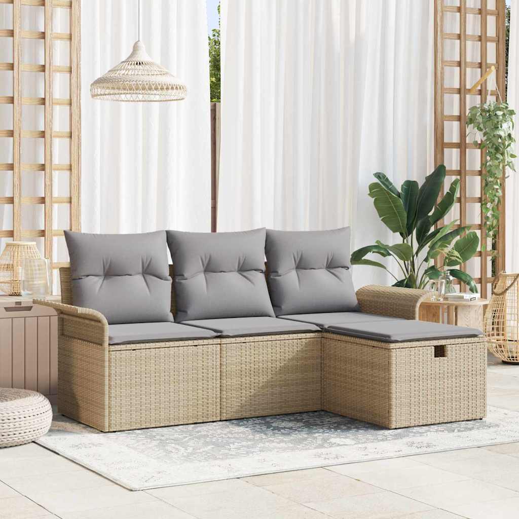 Set Divano Da Giardino Con Cuscino 4 Pcs Poly Rattan
