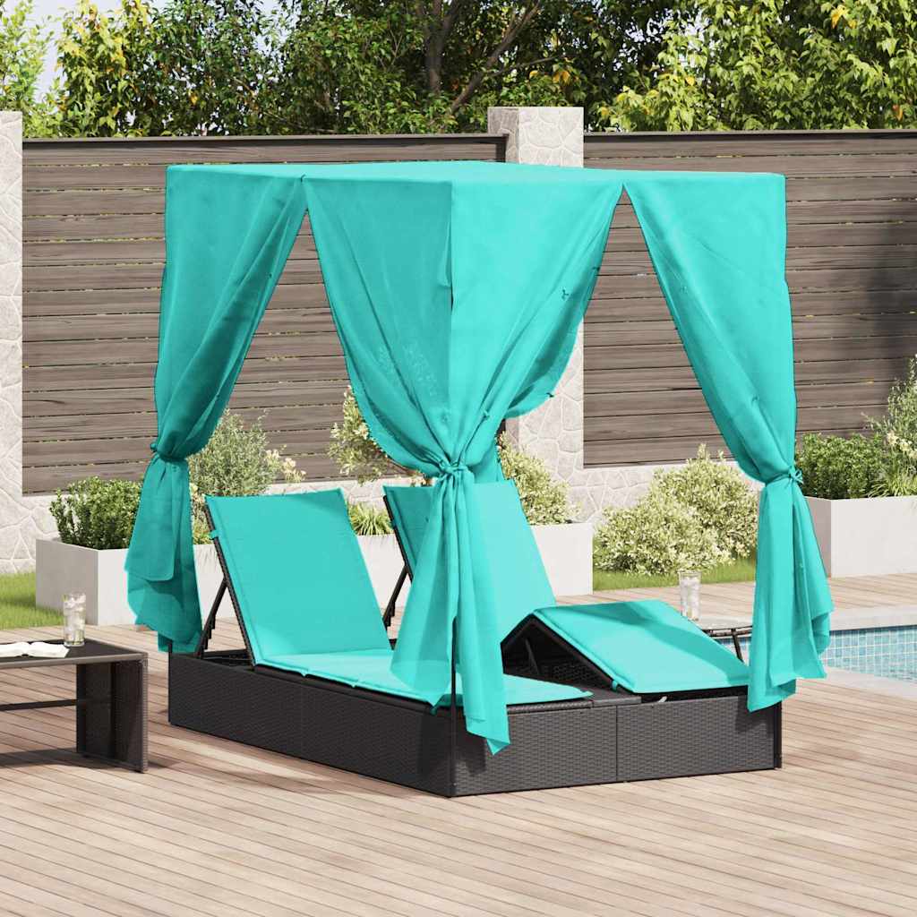 Lettino Da Sole Doppio Turchese 205 X 129 X 200 Cm Polyrattan