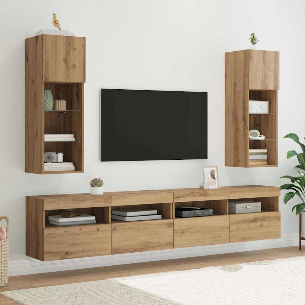 Mobili Tv Con Luci Led 2 Pz 30,5X30X102 Cm